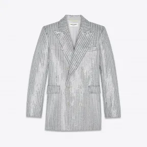 伊夫圣罗兰/Yves Saint laurent Saint Laurent粒面粉色双排扣西装外套，亮片条纹全身刺绣 56401