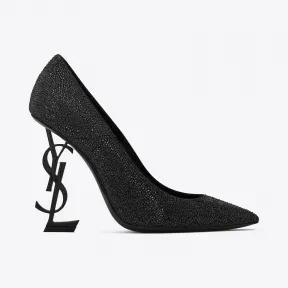 伊夫圣罗兰/Yves Saint laurent 水晶装饰绒面革OPYUM浅口鞋 黑色鞋跟 578947C20VV1000