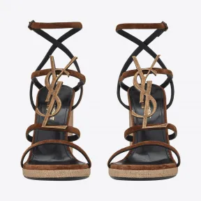 伊夫圣罗兰/Yves Saint laurent CASSANDRA麂皮坡跟帆布鞋 饰以军官金色调字母组合 6067660LITT2330