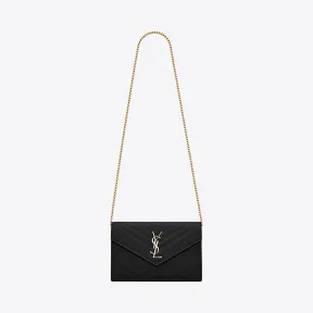 伊夫圣罗兰/Yves Saint laurent 女士 MONOGRAM粒面压印皮革链条钱包，饰以三金属标志 610543BOWR11000