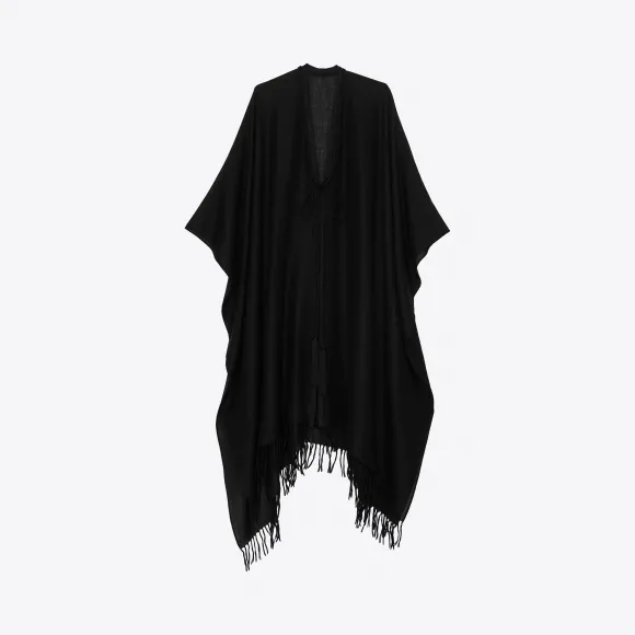 伊夫圣罗兰/Yves Saint laurent 女士 流苏羊驼毛和羊毛帆布斗篷 6105573Y2001000