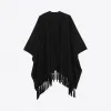 伊夫圣罗兰/Yves Saint laurent 羊绒和皮革流苏斗篷 6130603YB351000
