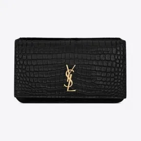 伊夫圣罗兰/Yves Saint laurent MONOGRAM亮面鳄鱼纹压印皮革饰带手机包 635095DND1J1000