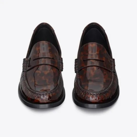 伊夫圣罗兰/Yves Saint laurent le loafer字母标志龟甲纹漆皮便士乐福鞋 670231AAARV2094
