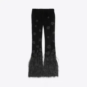 伊夫圣罗兰/Yves Saint laurent 刺绣绒面和羽毛喇叭裤 683707Y130R1000