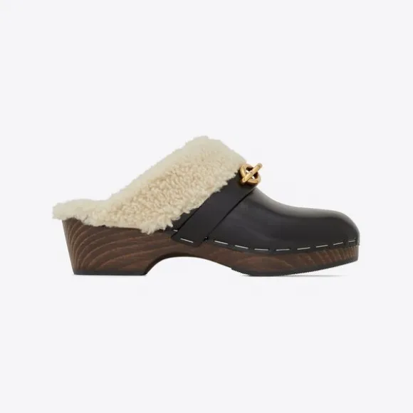 伊夫圣罗兰/Yves Saint laurent le maillon光滑皮革木底鞋 711232AAAWW1000