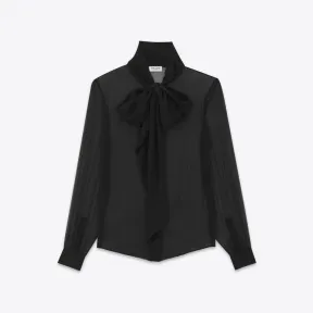 伊夫圣罗兰/Yves Saint laurent 平纹绉纱花结领短衫 737227Y115W1000