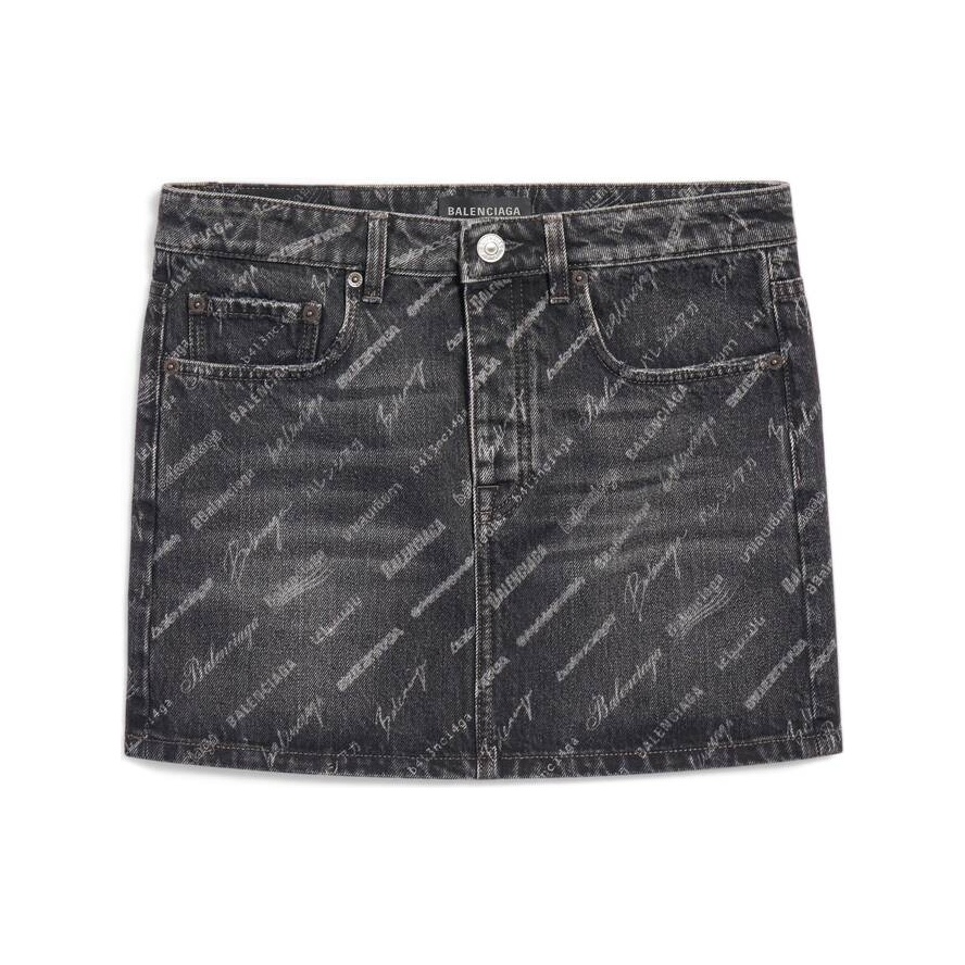 巴黎世家/Balenciaga Logomania All Over 低腰迷你半裙 为 所有 在 黑 724744-TBP47-1270